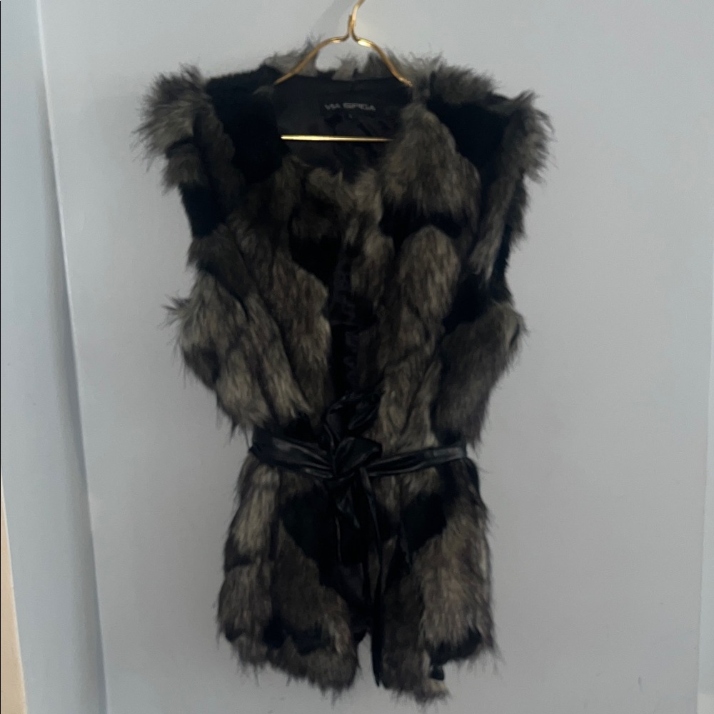 Via Spiga Black and Gray Faux Fur Vest